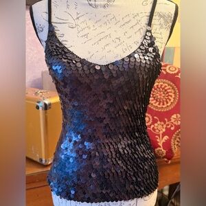 SZ M Victoria's Secret Vintage Black Sequins Top with Spaghetti Straps